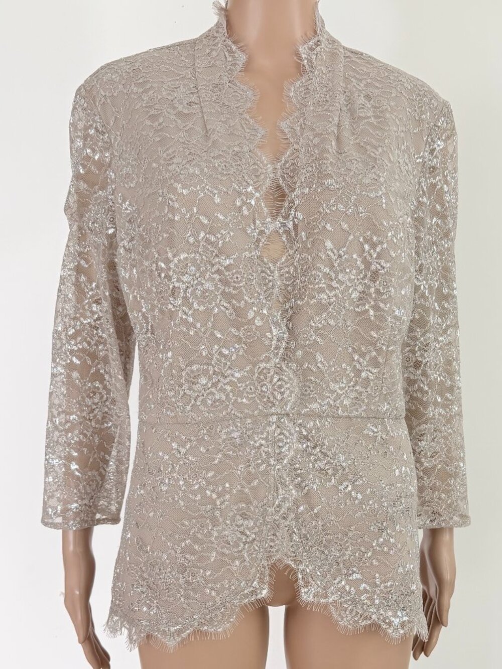 Alex Evenings Lace  Champagne Taupe Formal Dressy Top Sparkly Sz Large